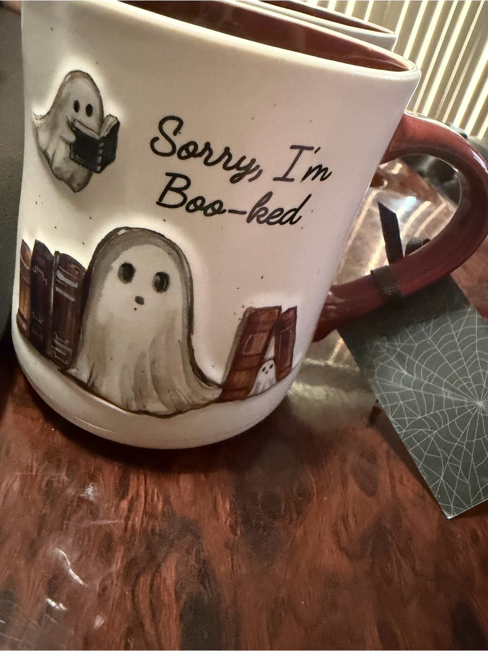 Sorry I'm Boo-ked Ghost Ceramic Coffee Mug - White and Brown